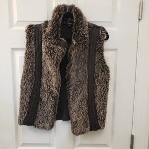 XOXO, brown, faux fur, knit, sleeveless open front vest cardigan, XL